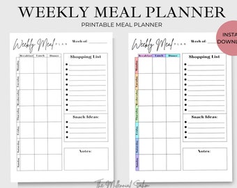 Meal Planner | Weekly Meal Planner |  Printable Menu Planner | Weekly Meal Plan | Meal Plan Template | Instant Download