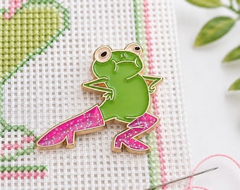 Aiguille de rappel en émail Diva Frog | Accessoire pour broderie et point de croix | Aimant puissant en terres rares