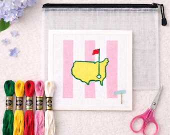 Augusta Golf Needlepoint Kit | Pink Stripe Design (Printed or Hand-Painted Canvas)