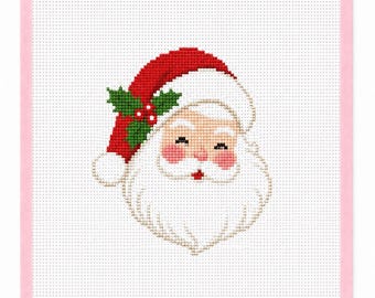 Vintage Santa Needlepoint Ornament Canvas | Beginner Christmas Stitching Kit