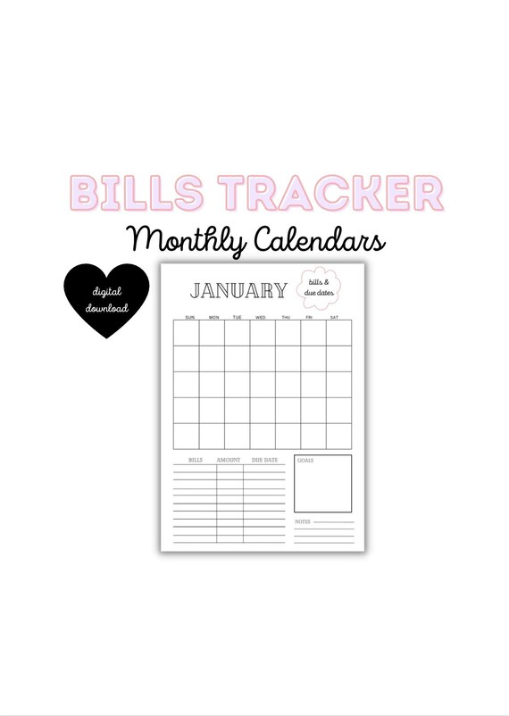 Bills Tracker Bills Tracker Printable Bills Calendar | Etsy