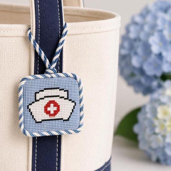 Nursing School Graduation Gift | Needlepoint Canvas | Classic Nurse Cap | Tote Bag Charm
