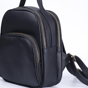 Black Mini Backpack, small leather Backpack, Minimalist Backpack - Leather Backpack - female Backpack - mini backpack mother&#39;s gift
