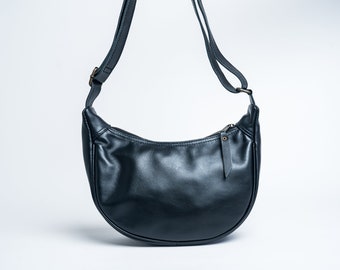 Bolsa de couro personalizada em formato de crescente, bolsa croissant de couro bovino