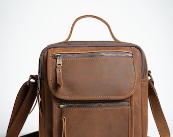 Bolsa transversal de couro para iPad, bolsa de ombro para tablet, alça superior