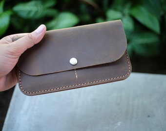Handmade Long Leather Wallet Unisex, Long Wallet Gift For Mother, Father