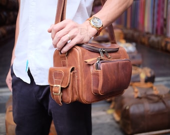 Handmade Leather Camera Bag, Vintage Crossbody Design