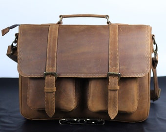 Bolsa mensageiro de couro artesanal, estilo vintage, bolsa de ombro para laptop Hoi An, maleta para documentários