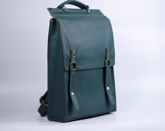 Personalized Grainy Leather Laptop Backpack, Handmade Cowhide