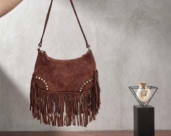 Bolsa de ombro em couro estilo boho, bolsa artesanal estilo cowboy para mulheres, bolsa personalizada autêntica de Hoi An.