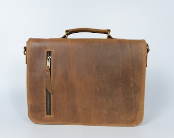 Pasta executiva personalizada em couro, bolsa mensageiro para laptop de 15 polegadas