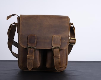 Handcrafted Leather Tablet Crossbody Bag, iPad Shoulder Bag