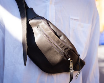 Bolsa transversal de couro legítimo: Bolsa de cintura transversal feita à mão em couro bovino