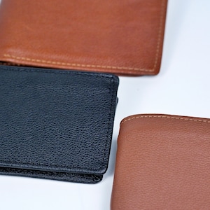 Cartera triple de cuero marrón y bolsillo para monedas de billetera de cuero negro para hombre, regalo del padre