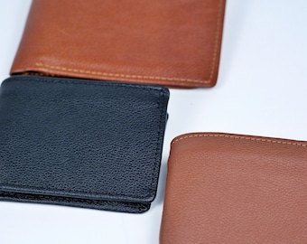 Brown leather trifold wallet and black leather wallet coin pocket for men, father's gift