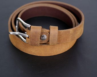 Vintage Handmade Leather Belt, Classic Retro Belt, Minimalist Rugged Belt Custom Size Gift - Real Leather Custom