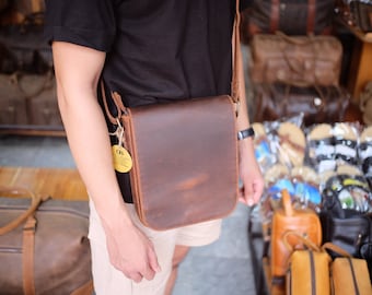 Genuine Leather Crossbody Messenger Bag, Da Bao Shoulder Bag, Ipad Mini Bag