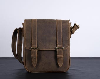 Personalized Leather iPad Crossbody Bag, Tablet Shoulder Bag