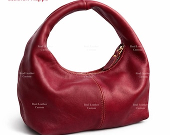 Red Nappa Leather Purse, Minimalist Shoulder Bag, Wrist Bag For Girls, Ladies, Mother Gift, Summer Bags, Party Purse - Real Leather Custom