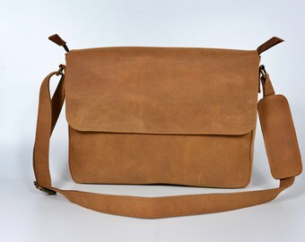 Brown Vintage Leather Briefcase for Men, Socola Messenger Bag, Shoulder Bag, Top Handle Bag, Laptop Bag, Laptop Case Birthday Gift for Him