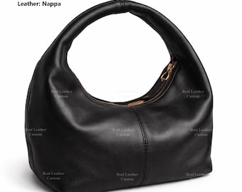 Black Nappa Leather Purse, Minimalist Shoulder Bag, Wrist Bag For Girls, Ladies, Mother Gift, Summer Bags, Party Purse - Real Leather Custom