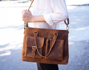 Vintage Leather Laptop Handbag, Work Bag