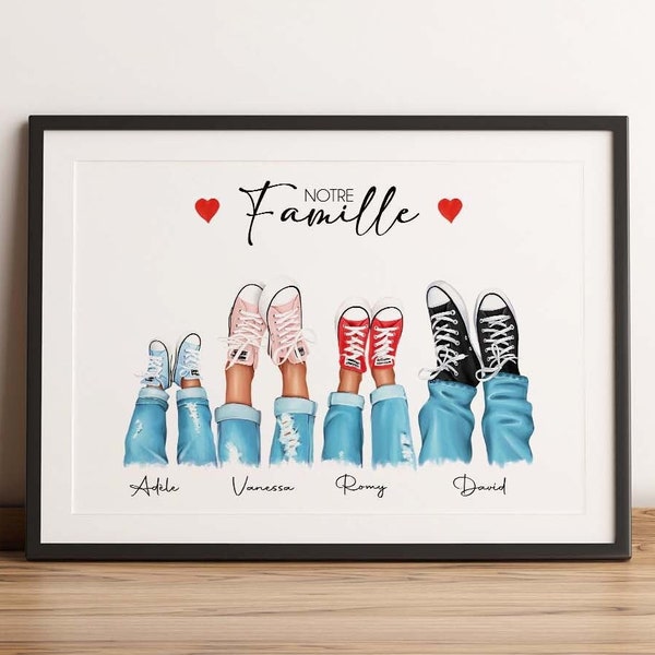 Personalized family portrait gift poster with shoes