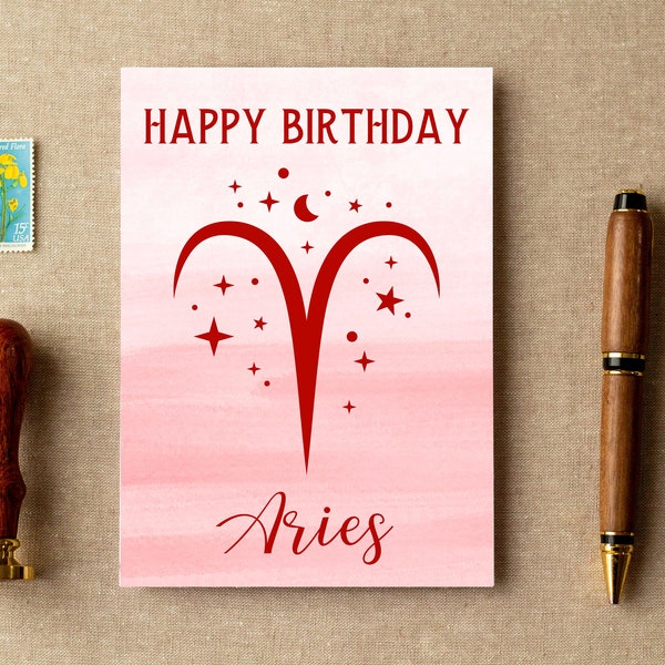 Happy Birthday Aries Astrology Birthday Card March Birthday Aries Zodiac Card April Birthday Instant Download Printable Greeting Card