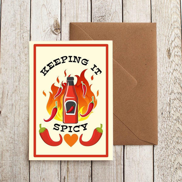 Keep It Spicy Love Printable Card | Cute Valentine Card, Spicy Lovers, Foodie Birthday Card, Hot Sauce Card, Food Pun | Instant Download