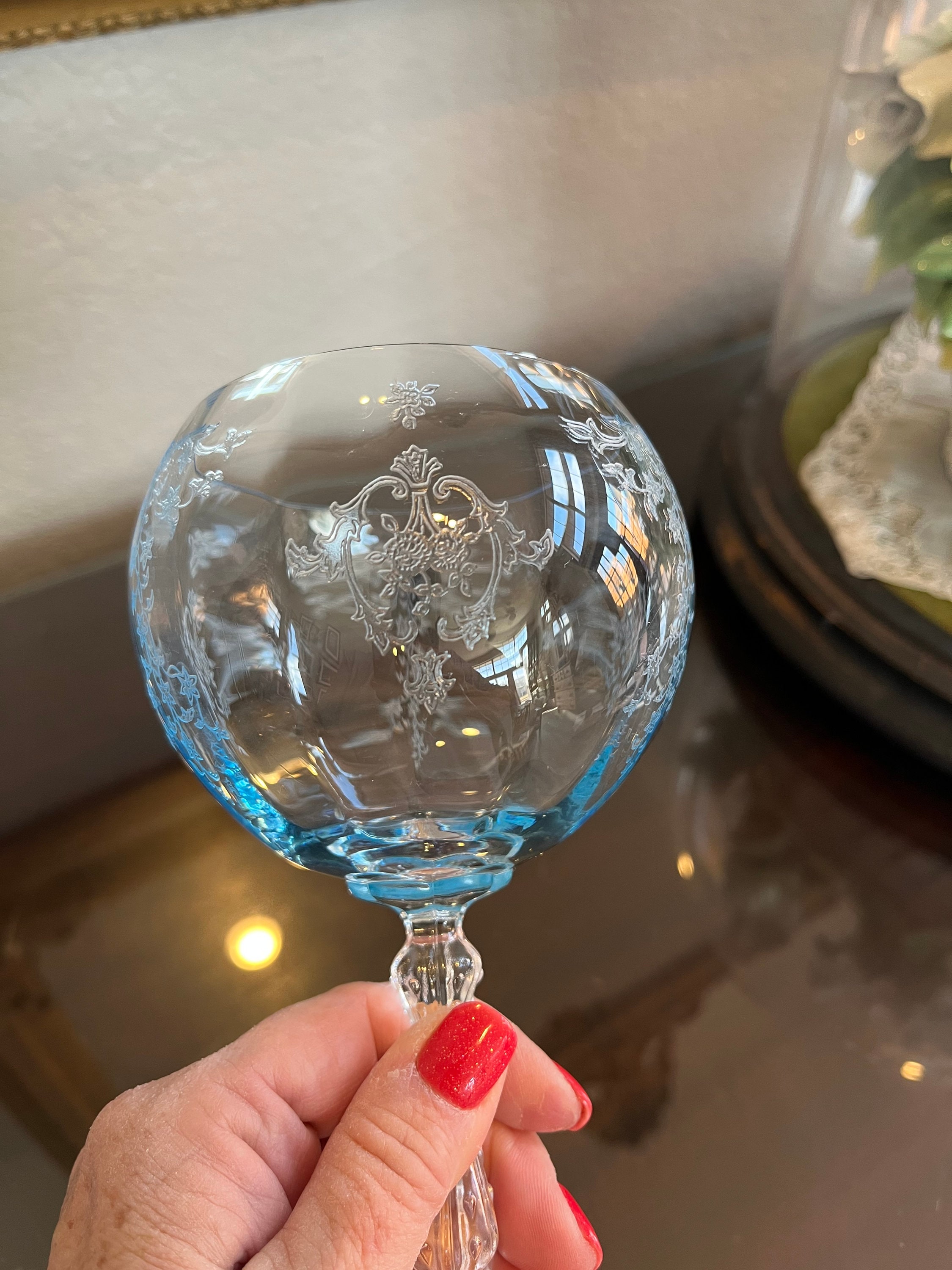 Rare Set of 4 Fostoria Navarre Blue Magnum Wine Glass Stem Etsy