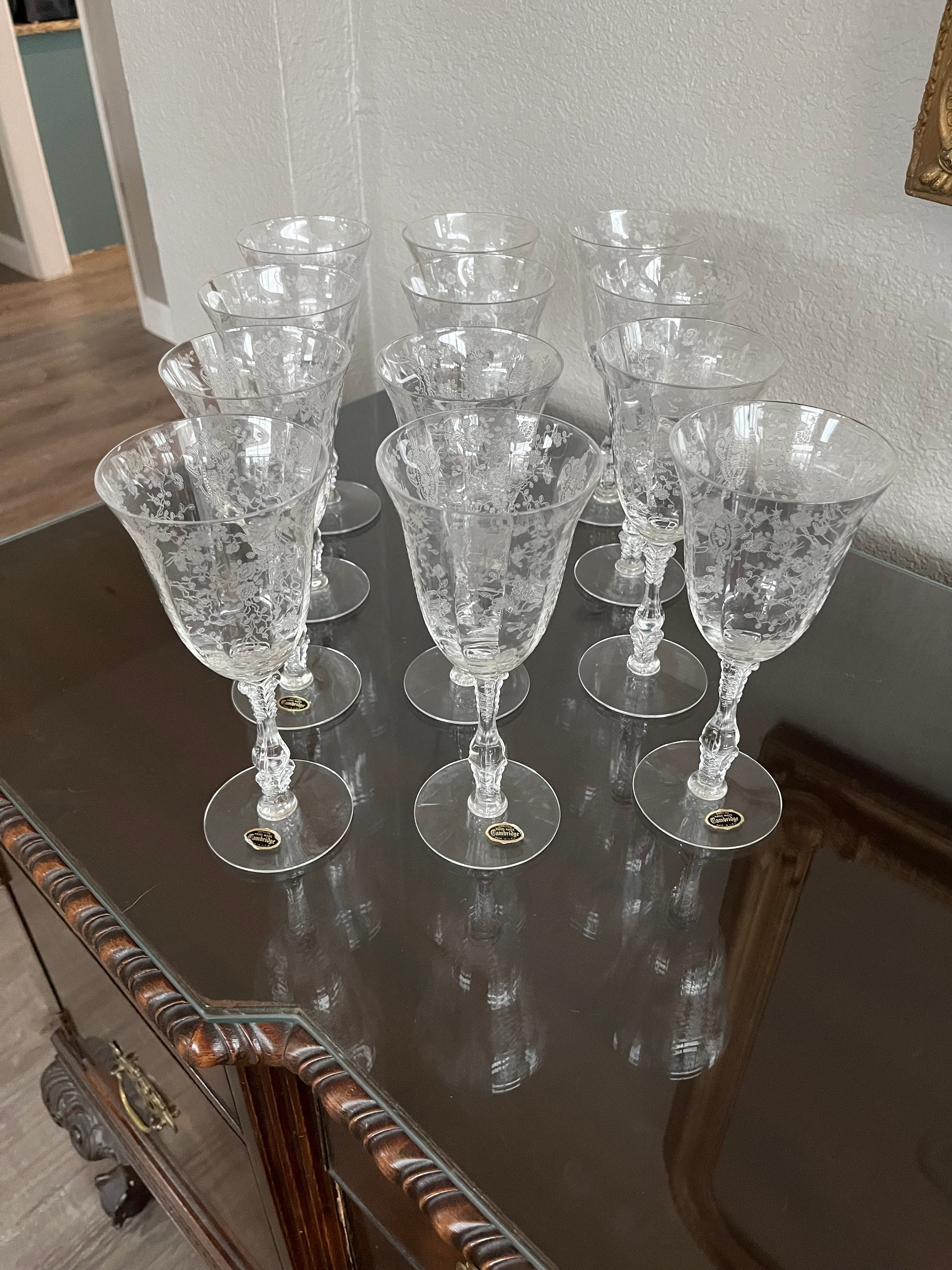 Vintage 1930s Rose Point Cambridge Short Martini Glasses