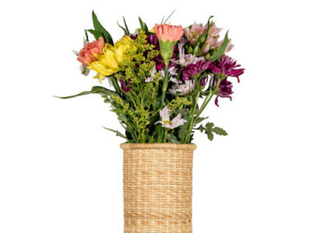 Straw Flower Vase Basket Bolga Basket Etsy