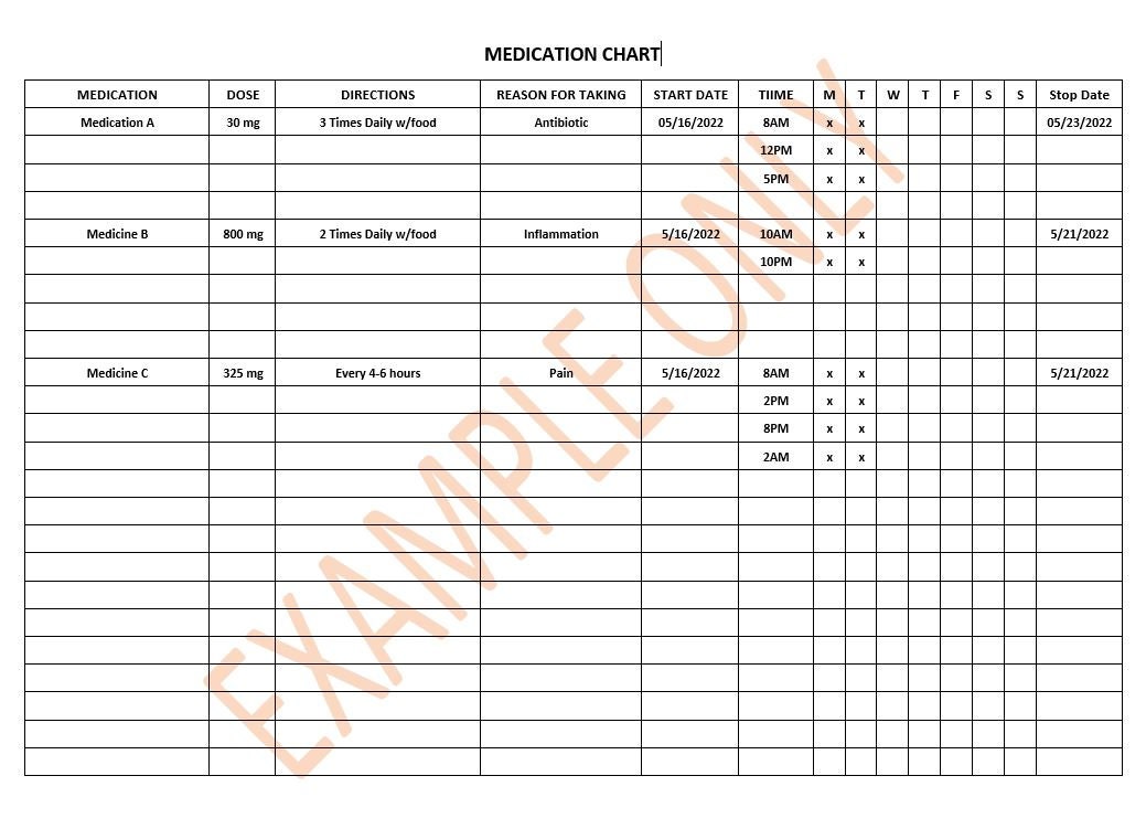Medicine Chart Fillable & Printable Etsy