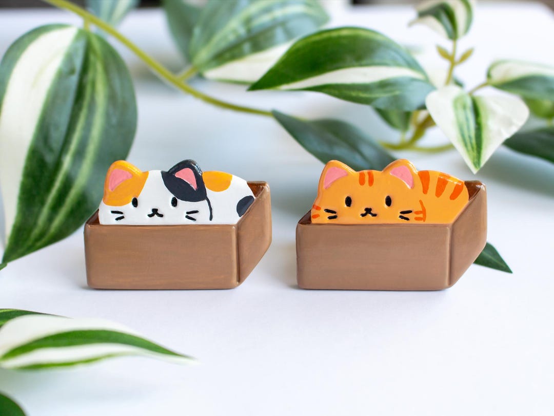 Cat in Box Polymer Clay Magnet - Handmade Cat Magnet - Cute Fridge ...
