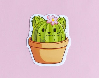 Cute Cat Cactus Sticker - Catcus Sticker - Laptop Stickers - Gift For Plant And Cat Lovers
