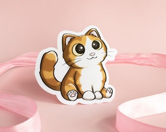 Sticker oranje kat - waterfles, laptop, plannersticker