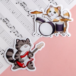 Musician Cats - Guitar Cat - Drummer Cat - Laptopstickers - Leuke stickers om cadeau te doen