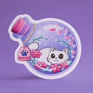 Chat mignon en potion - Sticker chat - Sticker potion - Stickers ordinateur portable - Cadeau pour les amoureux des chats