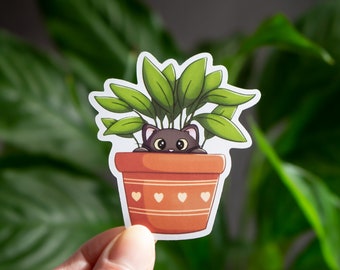 Cat In A Pot Sticker - Cute Cat And Plant Sticker - Water Bottle, Laptop Decal - Gift For Plant And Cat Lovers