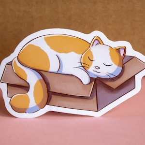 Katze schläft in der Box - Niedlicher Katzenaufkleber - Laptop Aufkleber - Geschenk für Katzenliebhaber