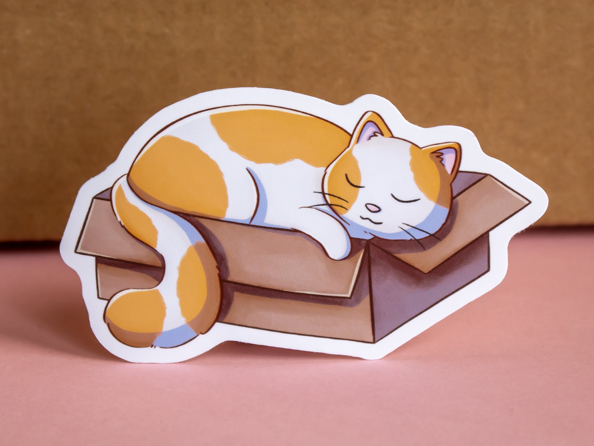 Cat Sleeping in A Box - Cute Cat Sticker - Laptop Stickers - Gift for ...