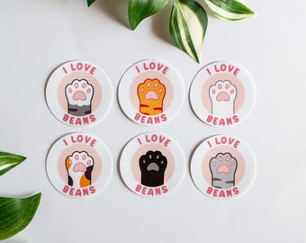Adesivo carino a forma di zampa di gatto - Adesivo lucido impermeabile "I Love Beans" - Decalcomania per laptop