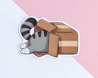 Sticker Cyperse kat in doos - grappige waterfles, laptopstickers - cadeau voor kattenliefhebbers