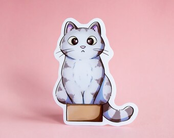 Niedliche Katze in kleiner Schachtel – Katzenaufkleber – Laptop-Aufkleber – Geschenk für Katzenliebhaber
