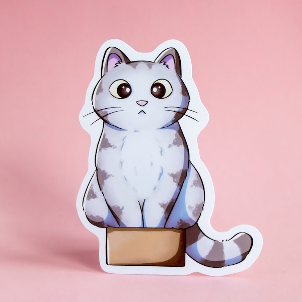 Cute Cat In Small Box - Cat Sticker - Laptop Stickers - Gift For Cat Lovers