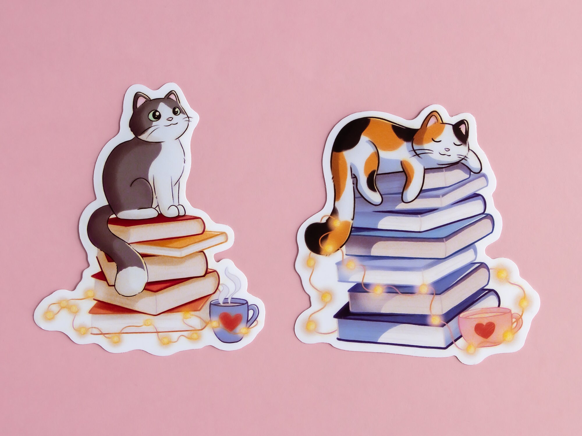 Cute Cats on Books Sticker Pack - Laptop Stickers - Gift for Cat and ...