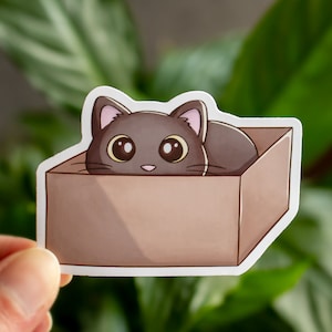 Joli chat noir dans une boîte - Sticker chat - Stickers ordinateur portable - Cadeau pour les amoureux des chats