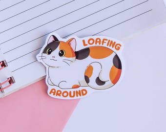 Pegatina de gato de pan - Gato calicó - Pegatina de gato lindo - Holgazaneando - Gato de pan - Pegatina de animal kawaii - Gato de pan - Regalo para amantes de los gatos