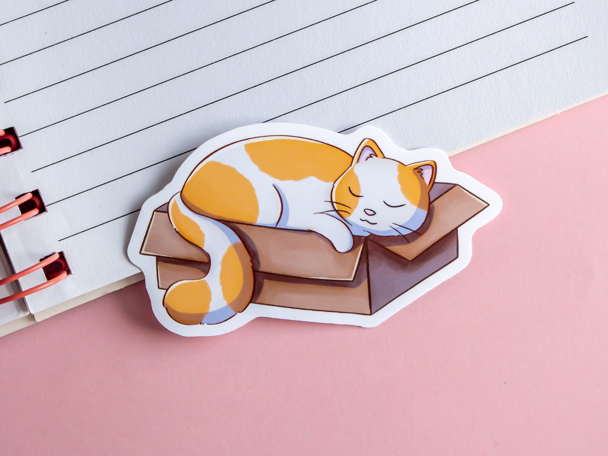 Cat Sleeping in A Box - Cute Cat Sticker - Laptop Stickers - Gift for ...