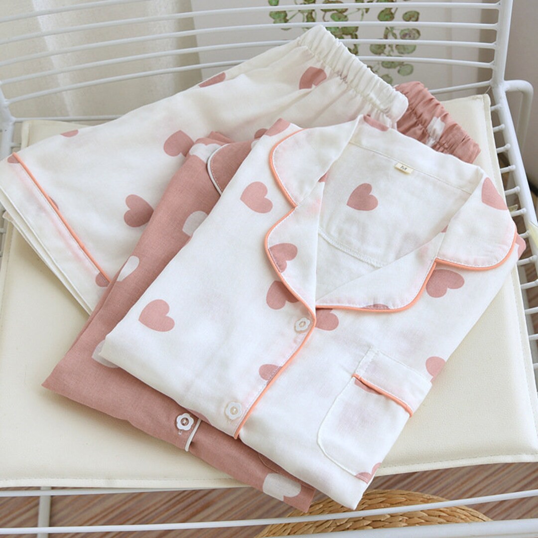 CUTE HEART Womens Cotton Pajama Shorts Set Cotton Pajama Set Etsy